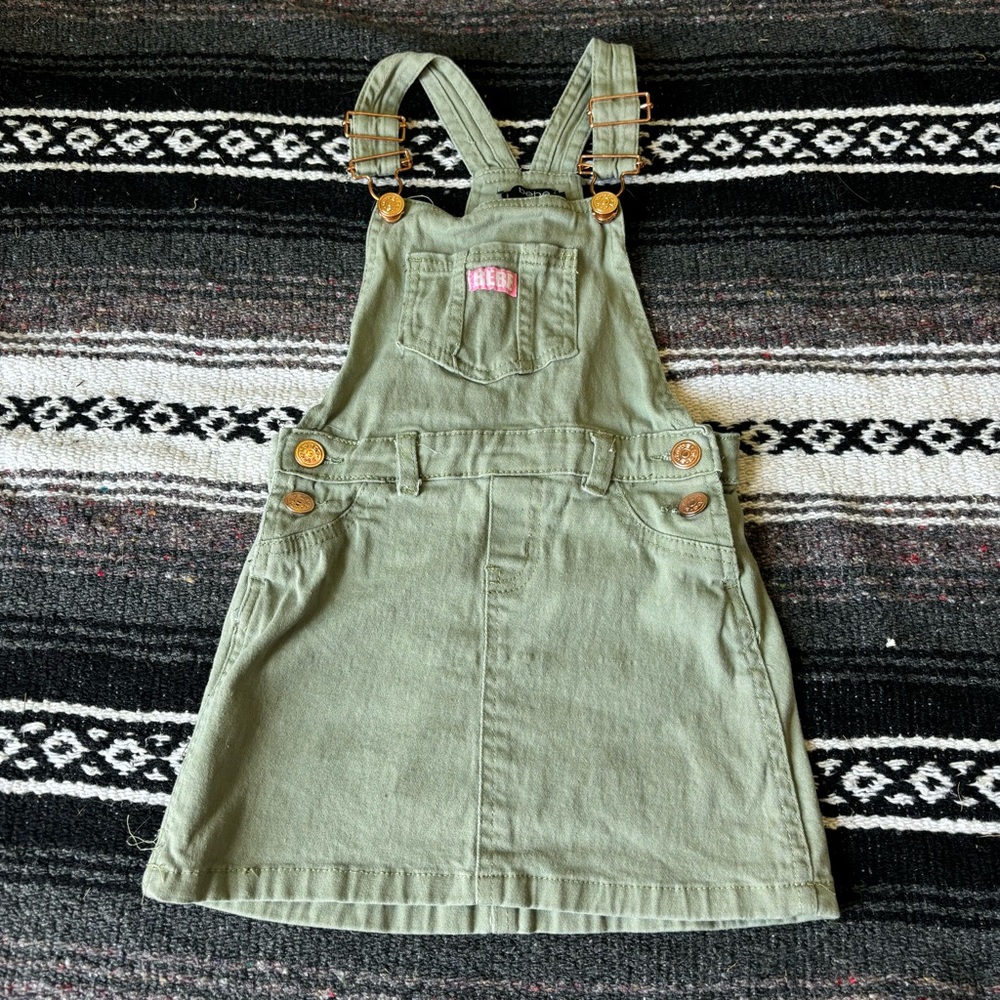 BEBE GIRLS OLIVE GREEN OVERALLS DRESS SIZE 5/6